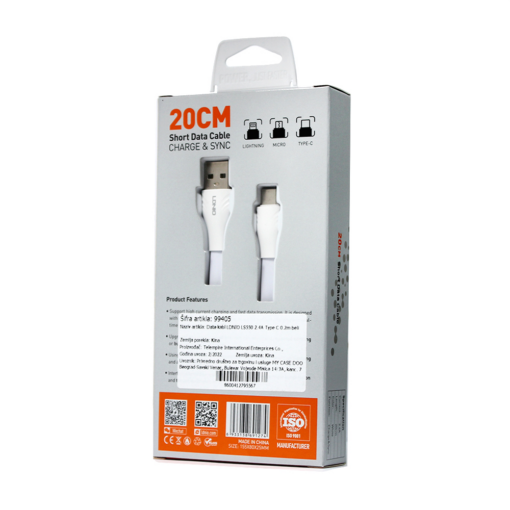 Data kabl LDNIO LS550 2.4A Type C 0.2m beli - Image 2