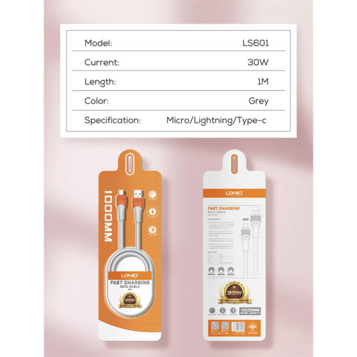 Data kabl LDNIO LS601 30W Fast iPhone lightning sivi 1m - Image 5