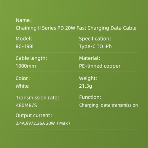 Data kabl REMAX Chaining Series II PD 20W Fast Charging RC-198i Type C na iPhone lightning beli - Image 3