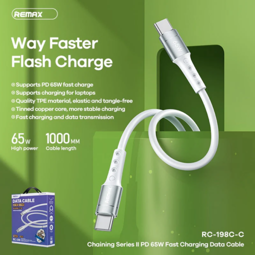 Data kabl REMAX Chaining Series II PD 65W Fast Charging RC-198 Type C na Type C beli - Image 2