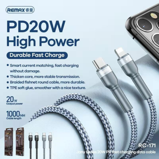 Data kabl REMAX Fast charging 20W PD RC-171 Type C na iPhone lightning srebrni 1m - Image 3