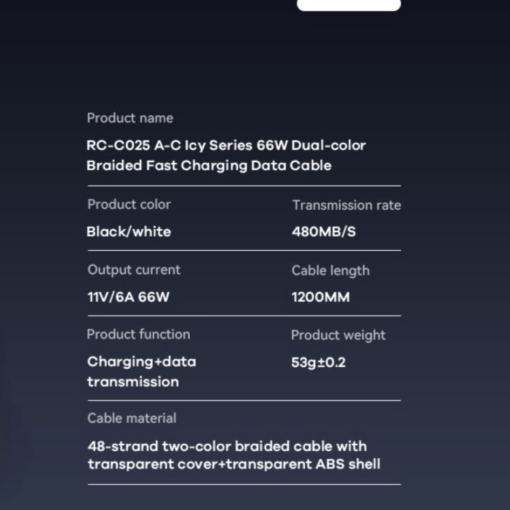 Data kabl REMAX RC-025 lcy Series Fast Charging 6A, 66W, USB na Type C, 1.2m beli - Image 5