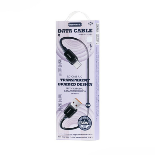 Data kabl REMAX RC-025 lcy Series Fast Charging 6A, 66W, USB na Type C, 1.2m crni - Image 5