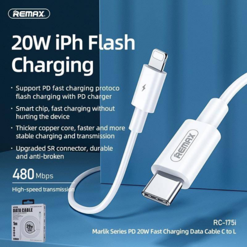 Data kabl REMAX RC-175i PD 20W iPhone Type C na iPhone lightning plavi 1m - Image 3