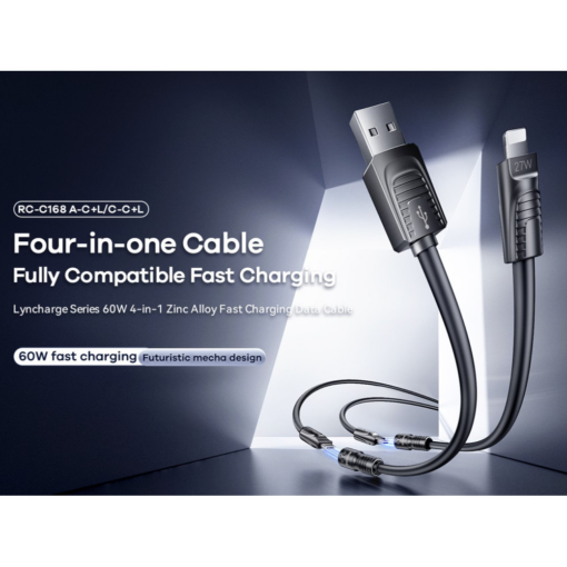 Data kabl REMAX RCC-168 Lyncharge Series 60w 4-in-1 Zinc Alloy  crni - Image 2