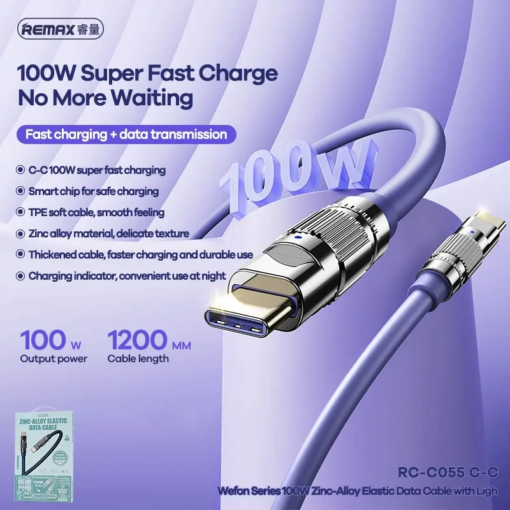 Data kabl REMAX Wefon 100W Zinc-Alloy RC-C055 Type C na Type C sivi - Image 2