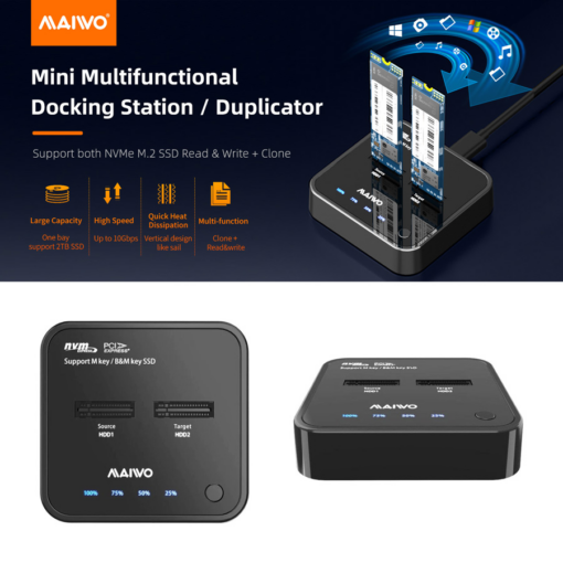 Docking station MAIWO K3016P2, Type C 3.2 na 2x M.2 NVMe clone crni - Image 3