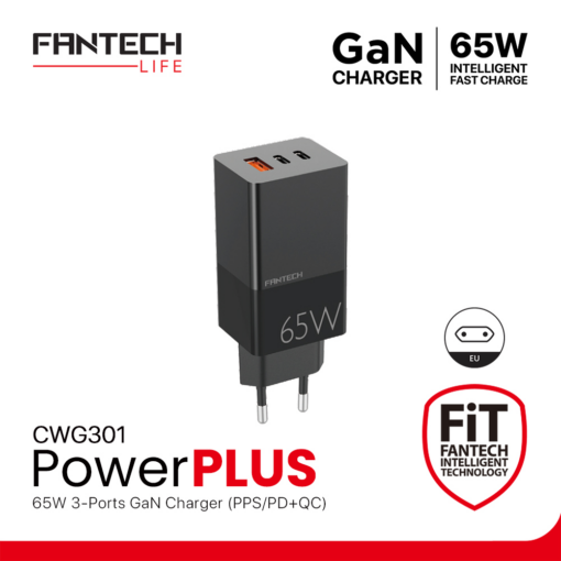 Kucni punjac Fantech CWG301 2xPD + QC 65W crni - Image 5