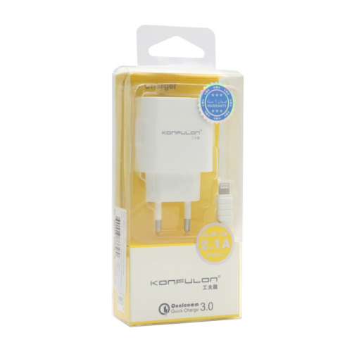 Kucni punjac KONFULON C27, QC 3.0, 2.1A sa iPhone lightning kablom beli - Image 3