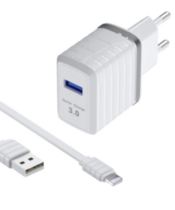 Kucni punjac KONFULON C32Q QC 3.0 sa iPhone lightning kablom beli