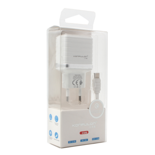 Kucni punjac KONFULON C32Q QC 3.0, 18W, sa Type C kablom beli - Image 5