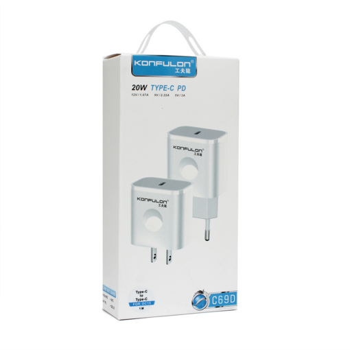 Kucni punjac KONFULON C69D+DC15 PD20W sa PD kablom Type C na Type C beli - Image 2