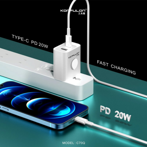 Kucni punjac KONFULON C70Q, Fast Charge, QC3.0 22.5W, PD 20W beli - Image 2