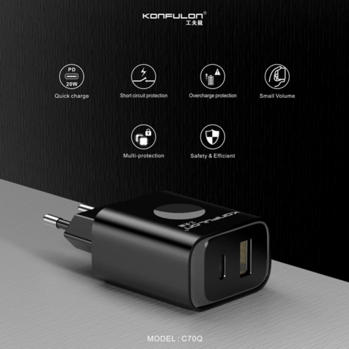 Kucni punjac KONFULON C70Q, Fast Charge, QC3.0 22.5W, PD 20W beli - Image 3