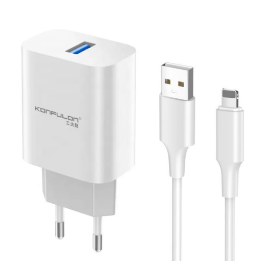 Kucni punjac KONFULON C87, 3A, 15W, sa iPhone lightning kablom white - Image 2