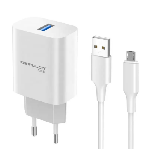 Kucni punjac KONFULON C87, 3A, 15W, sa micro USB kablom white - Image 2
