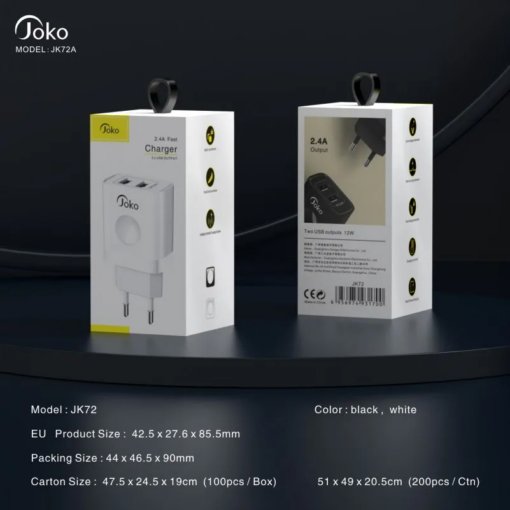 Kucni punjac KONFULON JK72, 2xUSB, 2.4A,12W, sa micro USB kablom beli - Image 3