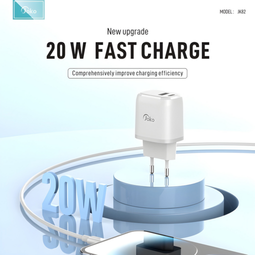 Kucni punjac KONFULON JK82 + PX14 PD 20W, QC 18W, sa kablom USB na Lightning beli - Image 2