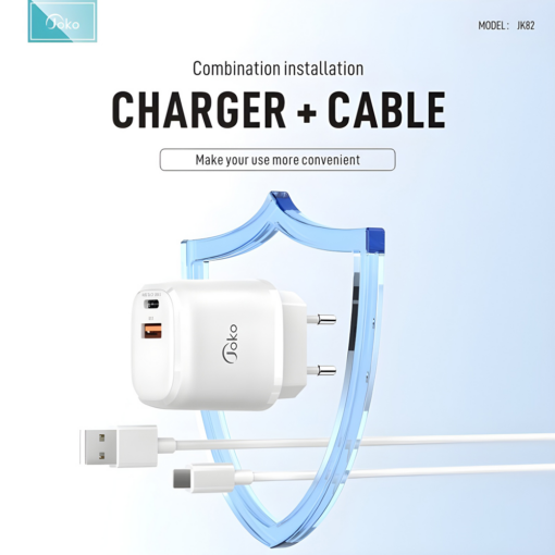 Kucni punjac KONFULON JK82 + PX15 PD 20W, QC 18W, sa kablom USB na Type C beli - Image 3