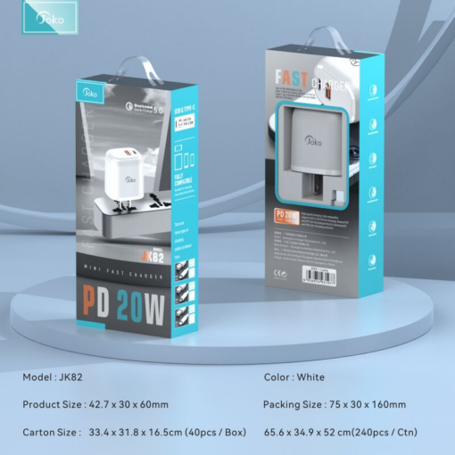 Kucni punjac KONFULON JK82 + PX15 PD 20W, QC 18W, sa kablom USB na Type C beli - Image 4