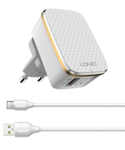 Kucni punjac LDNIO A1204Q Quick Charge 3.0 USB 5V 2.4A sa type C kablom beli