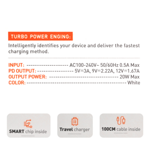 Kucni punjac LDNIO A1209C PD, 20W sa Type C na iPhone lightning kablom beli - Image 5