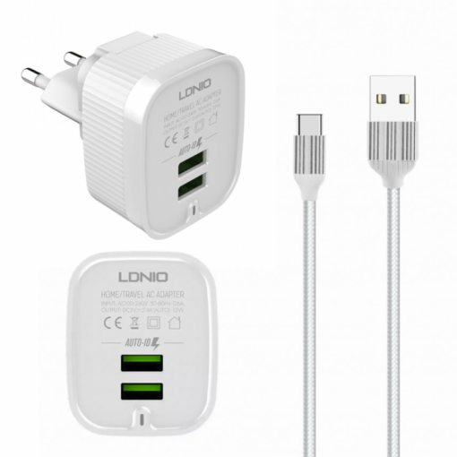 Kucni punjac LDNIO A201 2xUSB 2.4A Type C beli - Image 2
