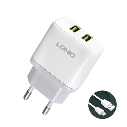 Kucni punjac LDNIO A2221 2xUSB, 12W sa iPhone lightning kablom beli - Image 4