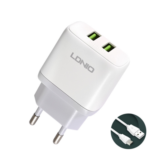 Kucni punjac LDNIO A2221 2xUSB, 12W sa micro USB kablom beli - Image 4