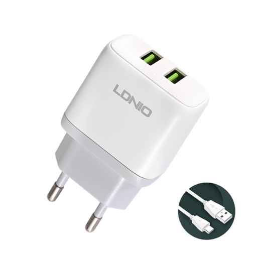 Kucni punjac LDNIO A2221 2xUSB, 12W sa Type C kablom beli - Image 4