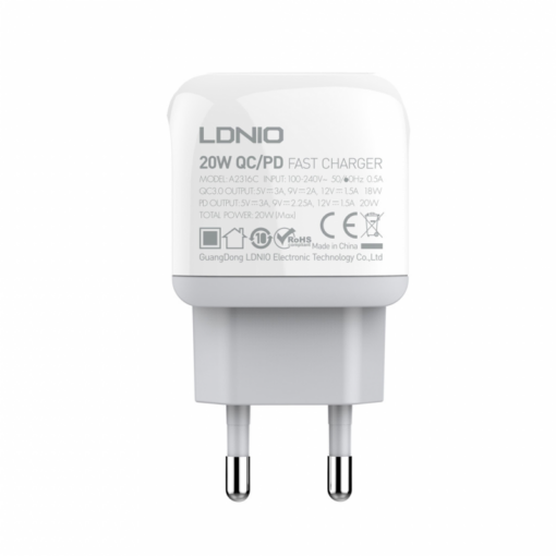 Kucni punjac LDNIO A2316C, PD 20W,  QC3.0 18W, sa Type C na Iphone lightning kablom beli - Image 2