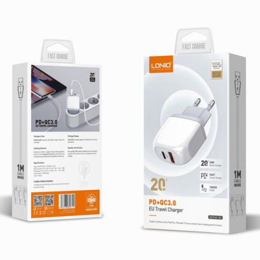 Kucni punjac LDNIO A2316C, PD 20W,  QC3.0 18W, sa Type C na Iphone lightning kablom beli - Image 3