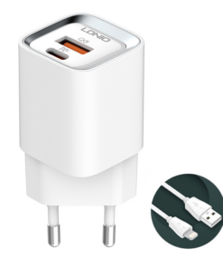 Kucni punjac LDNIO A2317C, 3.6A, QC3.0 18W, PD 30W sa Iphone lightning kablom beli