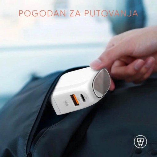 Kucni punjac LDNIO A2522C QC3.0, PD, PPS, LED Display, 30W sa Type C na iPhone lightning kablom beli - Image 3