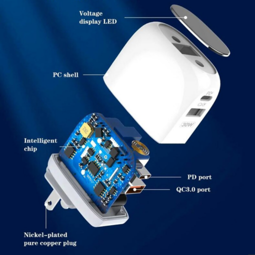Kucni punjac LDNIO A2522C QC3.0, PD, PPS, LED Display, 30W sa Type C na Type C kablom beli - Image 4