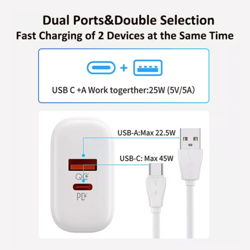 Kucni punjac LDNIO A2526C PD, QC4+, QC3.0, PPS 45W USB na Lightning - Image 3