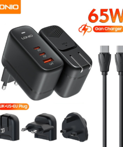 Kucni punjac sa adapterima LDNIO Q366 GaN QC3.0, 2xPD3.0 PPS 65W sa Type C na Type C kablom crni