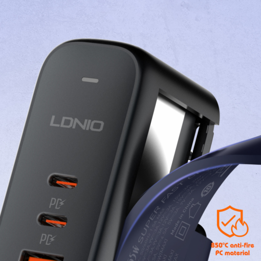Kucni punjac sa adapterima LDNIO Q366 GaN QC3.0, 2xPD3.0 PPS 65W sa Type C na Type C kablom crni - Image 5