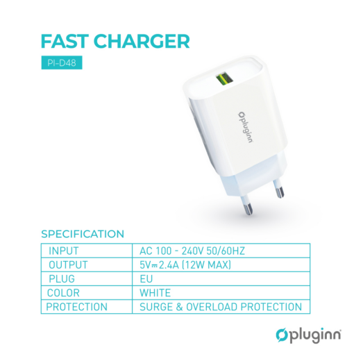 Kucni punjac Pluginn PI-D48, 5V, 2.4A, 12W sa lightning kablom beli CE - Image 2