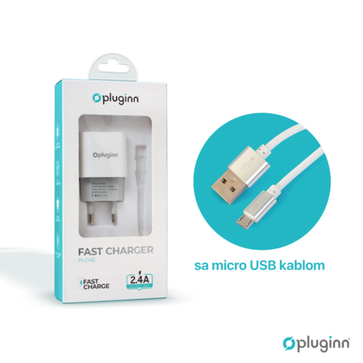 Kucni punjac Pluginn PI-D48, 5V, 2.4A, 12W sa micro USB kablom beli CE - Image 3