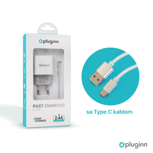 Kucni punjac Pluginn PI-D48, 5V, 2.4A, 12W sa Type C kablom beli CE - Image 3