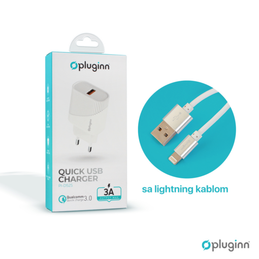 Kucni punjac Pluginn PI-D52S, QC3.0 18W sa lightning kablom beli CE - Image 3