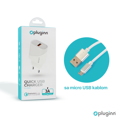 Kucni punjac Pluginn PI-D52S, QC3.0 18W sa micro USB kablom beli CE - Image 3