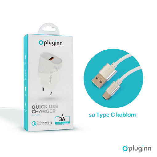Kucni punjac Pluginn PI-D52S, QC3.0 18W sa Type C kablom beli CE - Image 3