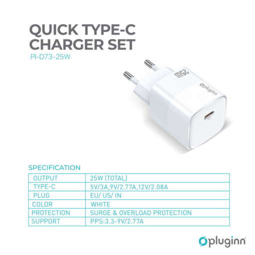 Kucni punjac Pluginn PI-D73-25w, PD 3.0, PPS, 25W sa PD iPhone lightning kablom beli CE - Image 2