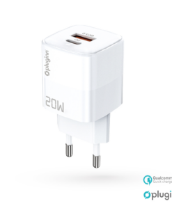 Kucni punjac Pluginn PI-D73, QC3.0 PD3.0, PPS, USB-PD 18W+20W, 38W (total) sa PD Type C kablom beli CE