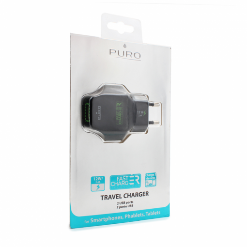 Kucni punjac Puro 24 dual USB 2.4A crni - Image 2