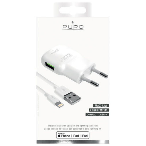 Kucni punjac Puro Fast Charger sa iPhone lightning kablom beli - Image 2