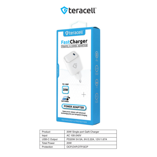 Kucni punjac Teracell Evolution TC-14GP, GaN, PD 3.0, 20W beli CE - Image 4