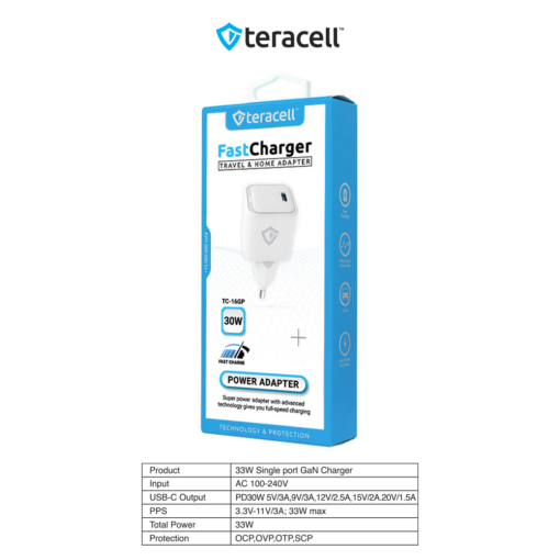 Kucni punjac Teracell Evolution TC-16GP, GaN, PD 3.0, 30W beli CE - Image 4